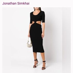 Jonathan Simkhai Colette Cut Out Rib Knit Midi Dress in Black Size M